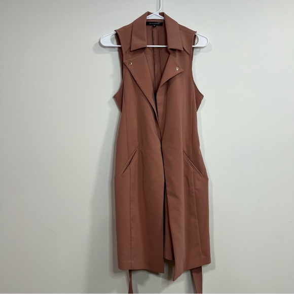Tan Sleeveless Blazer Vest Dress Bested Small Size Muted Rose Hue Modern Layer - Picture 6 of 10